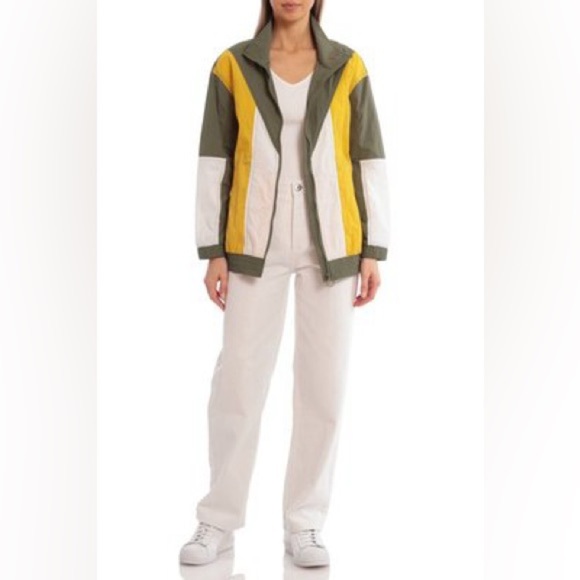 Avec Les Filles Colorblock Nylon Track Jacket - Size S - Olive Multi - NWT - Picture 1 of 10